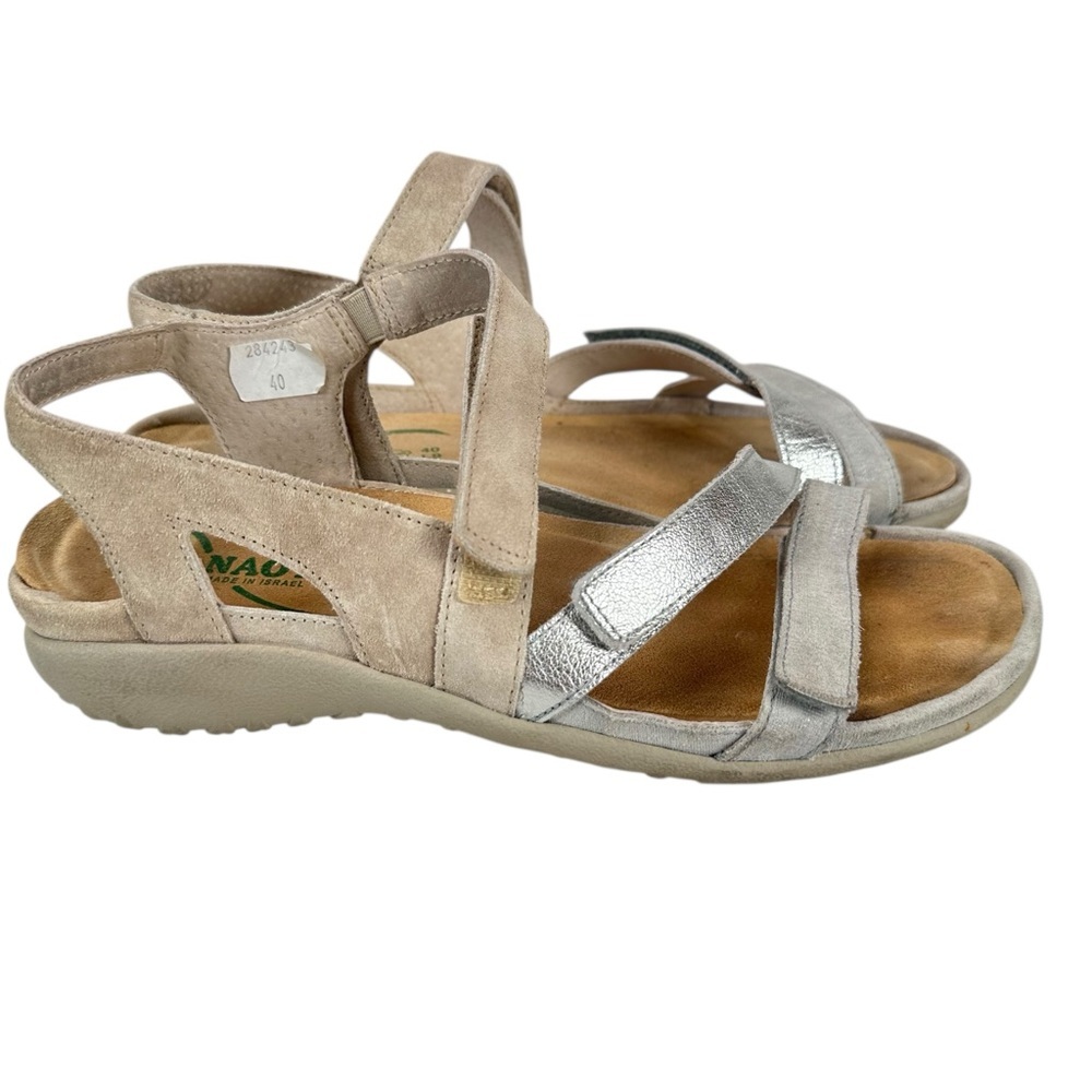 Naot Whetu Sandals Euro 40 Natural Metallic Grey Comfort Flats Arch Support